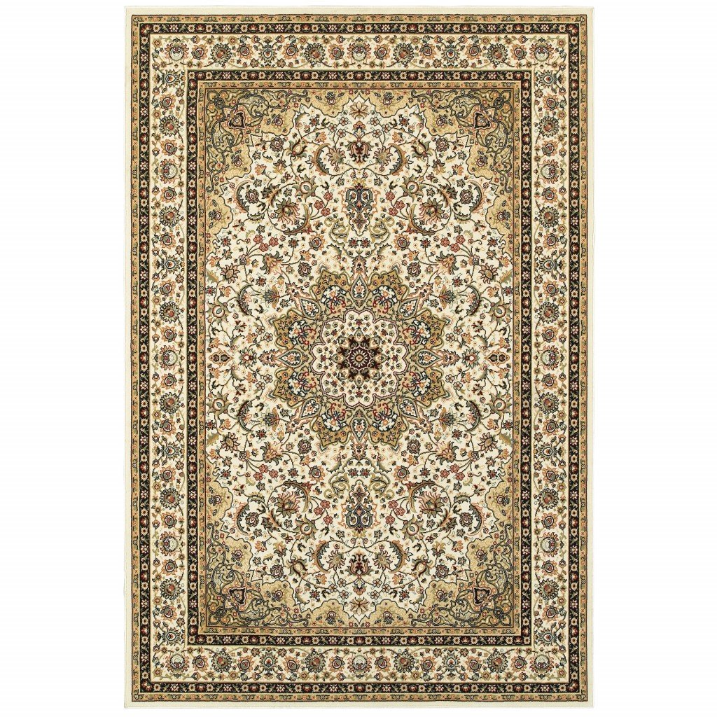 3inches x 6inches Ivory Beige Machine Woven Oriental Indoor Area Rug