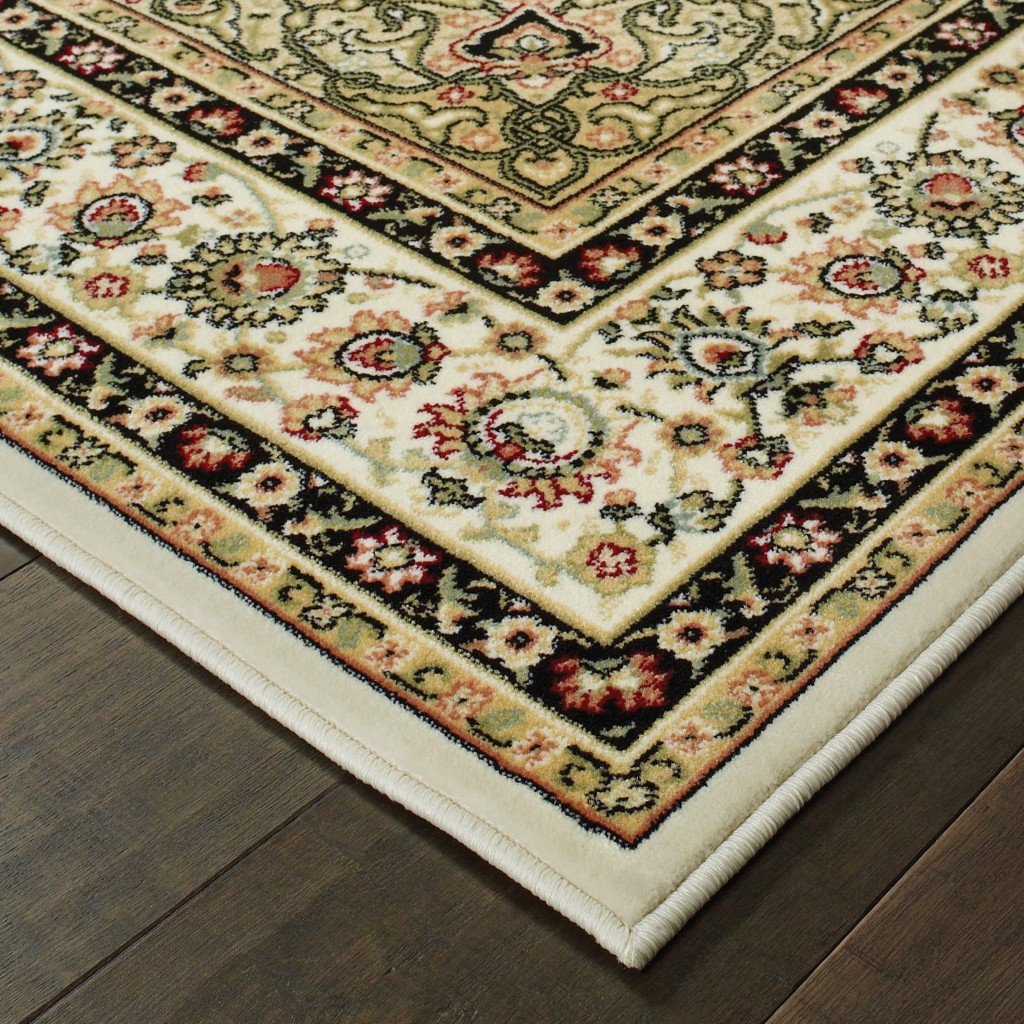 3inches x 6inches Ivory Beige Machine Woven Oriental Indoor Area Rug