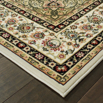 3inches x 6inches Ivory Beige Machine Woven Oriental Indoor Area Rug