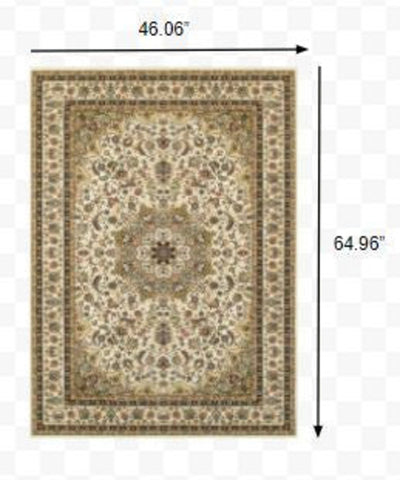 3inches x 6inches Ivory Beige Machine Woven Oriental Indoor Area Rug