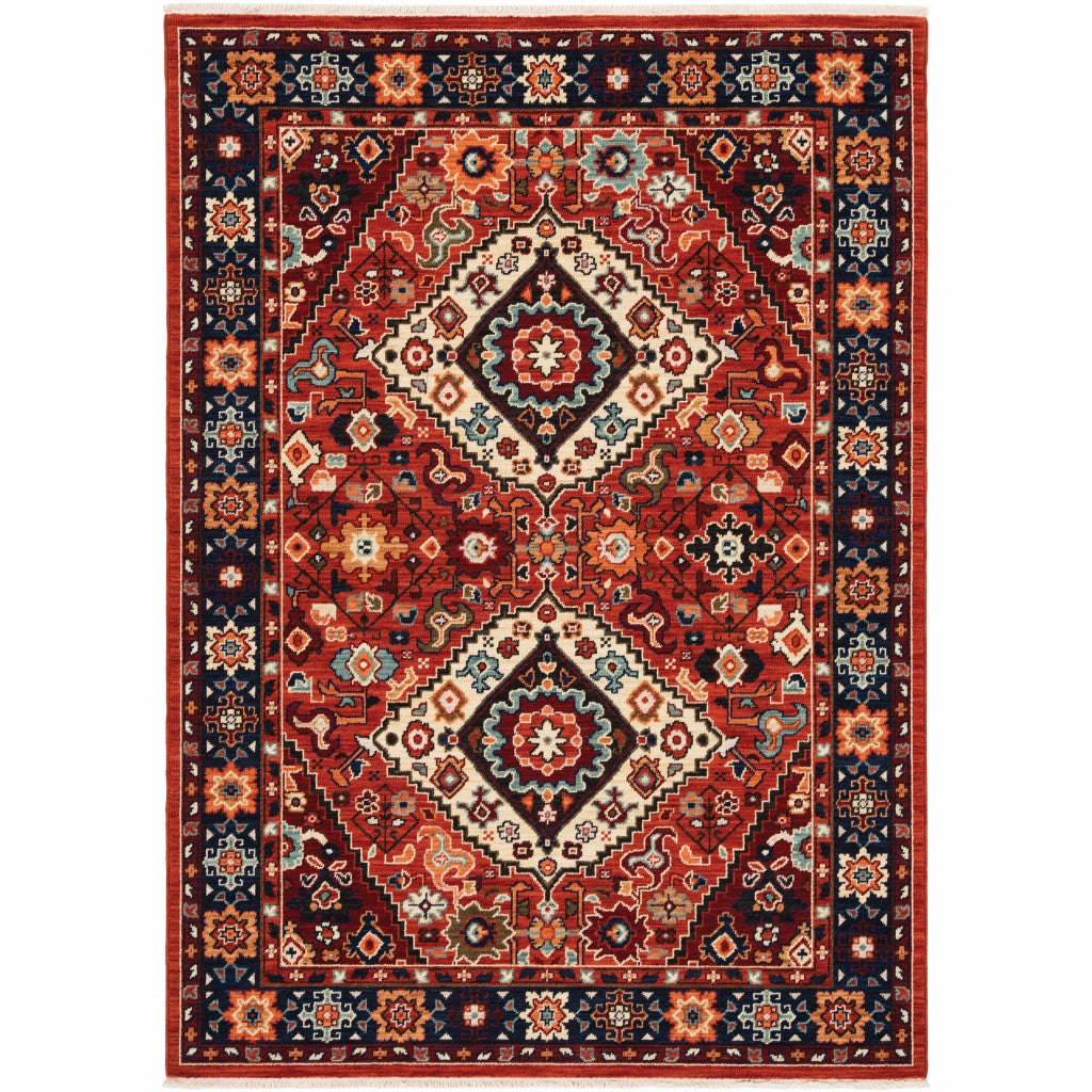 2inches x 3inches Red Blue Machine Woven Oriental Indoor Area Rug