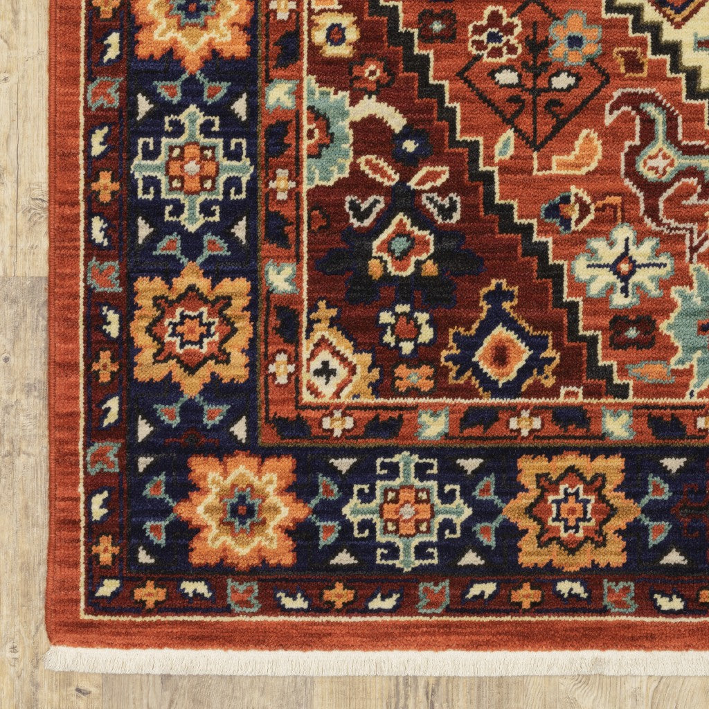 2inches x 3inches Red Blue Machine Woven Oriental Indoor Area Rug