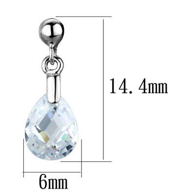 3W1057 - Rhodium Brass Earrings with AAA Grade CZ  in Clear