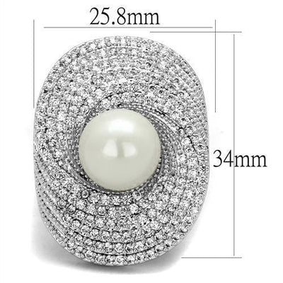 3W1082 - Rhodium Brass Ring with Synthetic Pearl in White