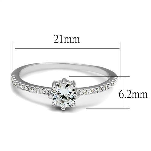 3W1233 - Rhodium Brass Ring with AAA Grade CZ  in Clear