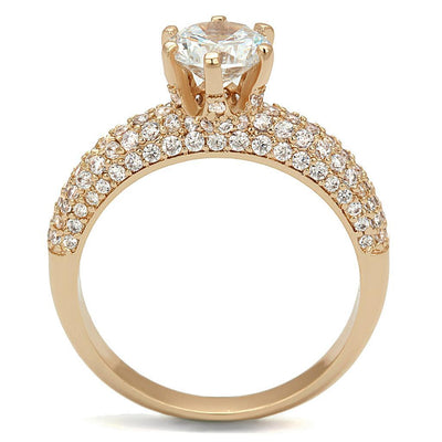 3W1254 - Rose Gold Brass Ring with AAA Grade CZ  in Clear