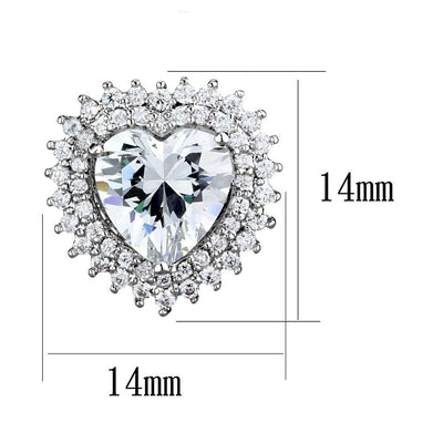 3W1298 - Rhodium Brass Earrings with AAA Grade CZ  in Clear