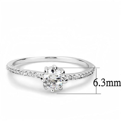 3W1460 - Rhodium Brass Ring with AAA Grade CZ  in Clear