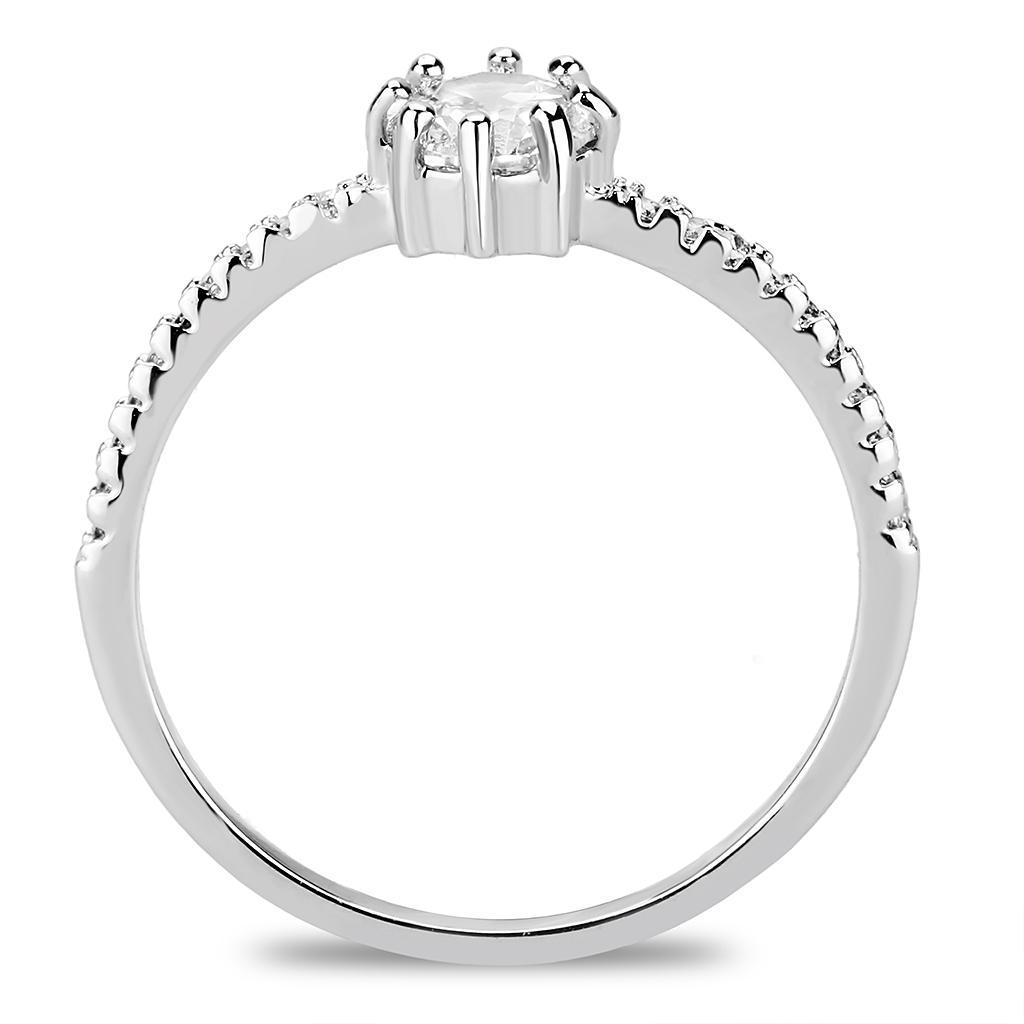 3W1460 - Rhodium Brass Ring with AAA Grade CZ  in Clear