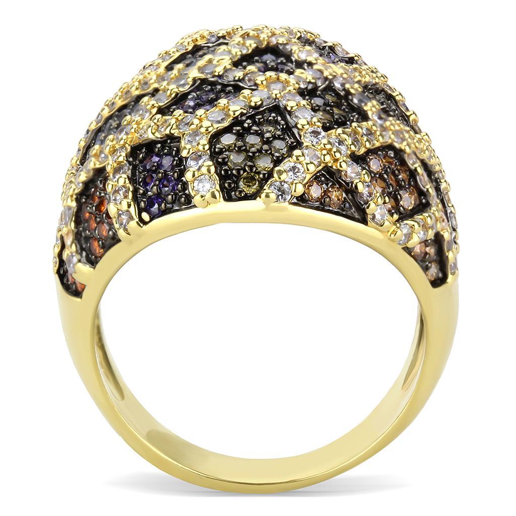 3W1461 - Gold+Ruthenium Brass Ring with AAA Grade CZ  in Multi Color