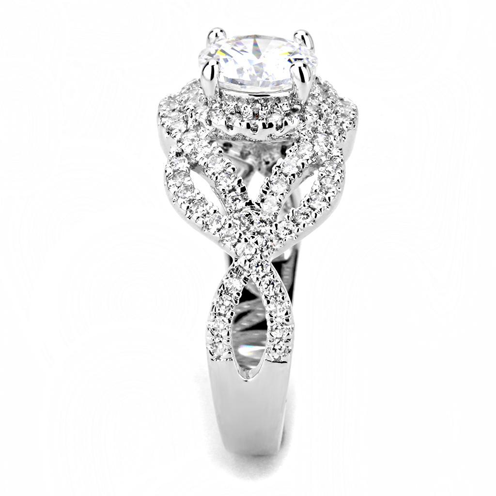 3W1519 - Rhodium Brass Ring with AAA Grade CZ  in Clear