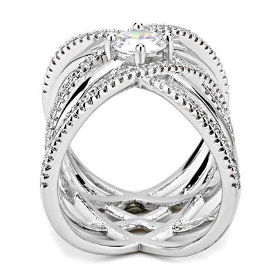 3W1528 - Rhodium Brass Ring with AAA Grade CZ  in Clear