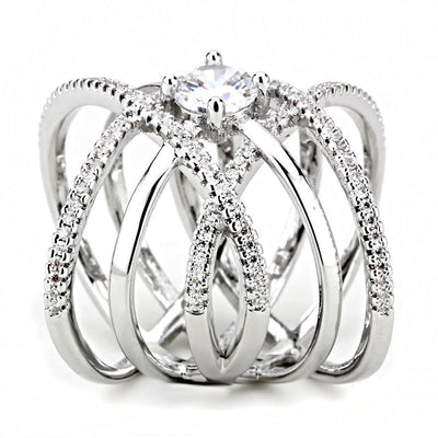 3W1528 - Rhodium Brass Ring with AAA Grade CZ  in Clear