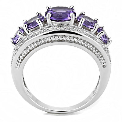 3W1530 - Rhodium Brass Ring with Synthetic  in Amethyst