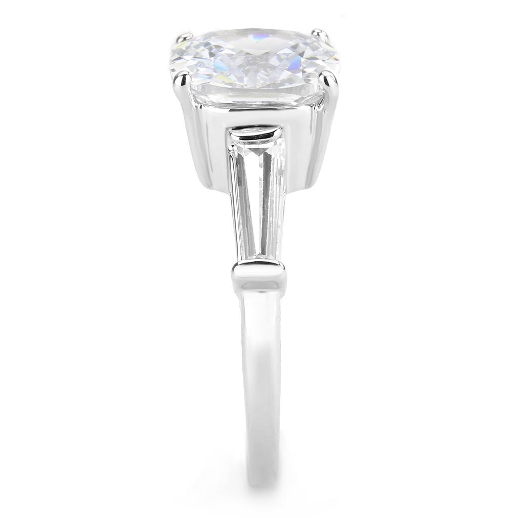 3W1561 - Rhodium Brass Ring with AAA Grade CZ  in Clear