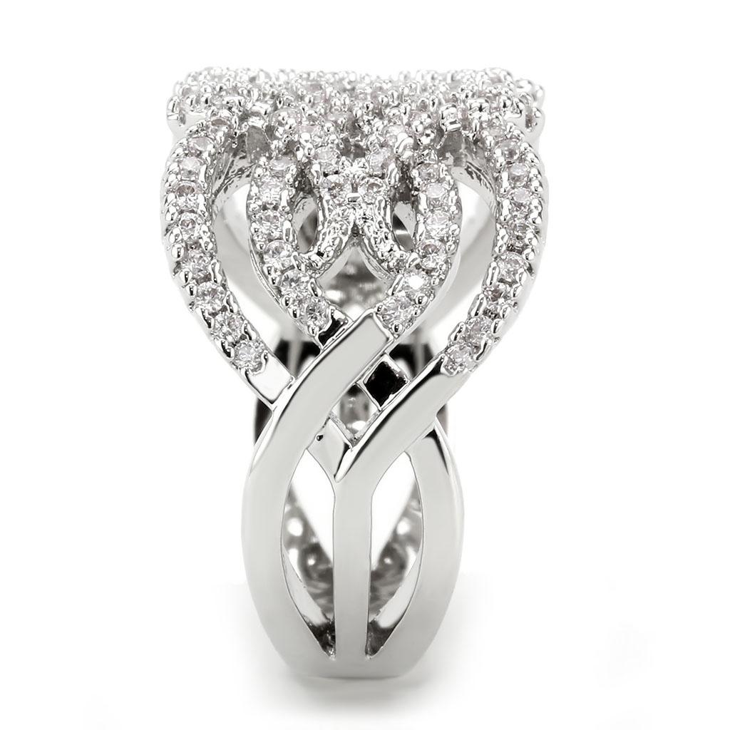 3W1581 - Rhodium Brass Ring with AAA Grade CZ  in Clear