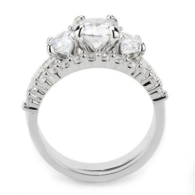 3W1588 - Rhodium Brass Ring with AAA Grade CZ  in Clear