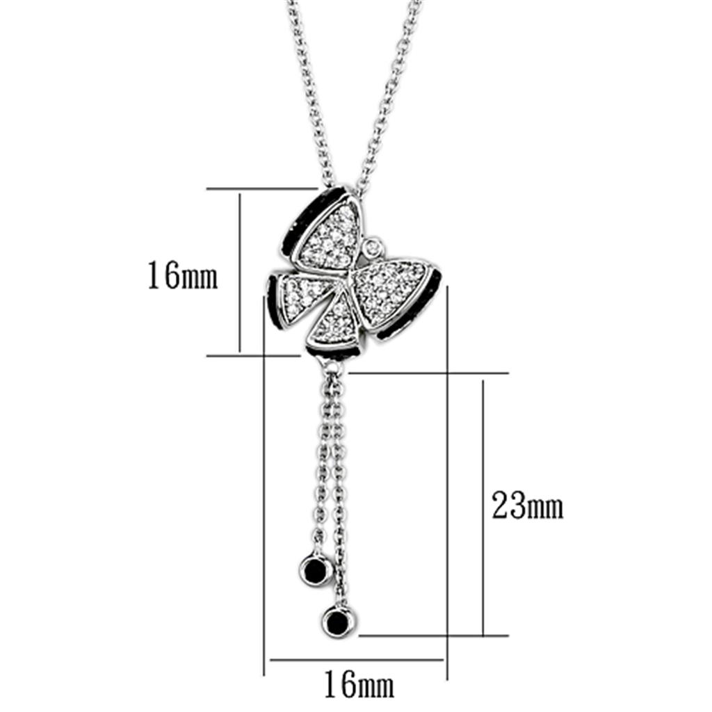 3W441 - Rhodium + Ruthenium Brass Necklace with AAA Grade CZ  in Black