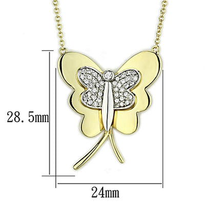 3W459 - Gold+Rhodium Brass Necklace with AAA Grade CZ  in Clear