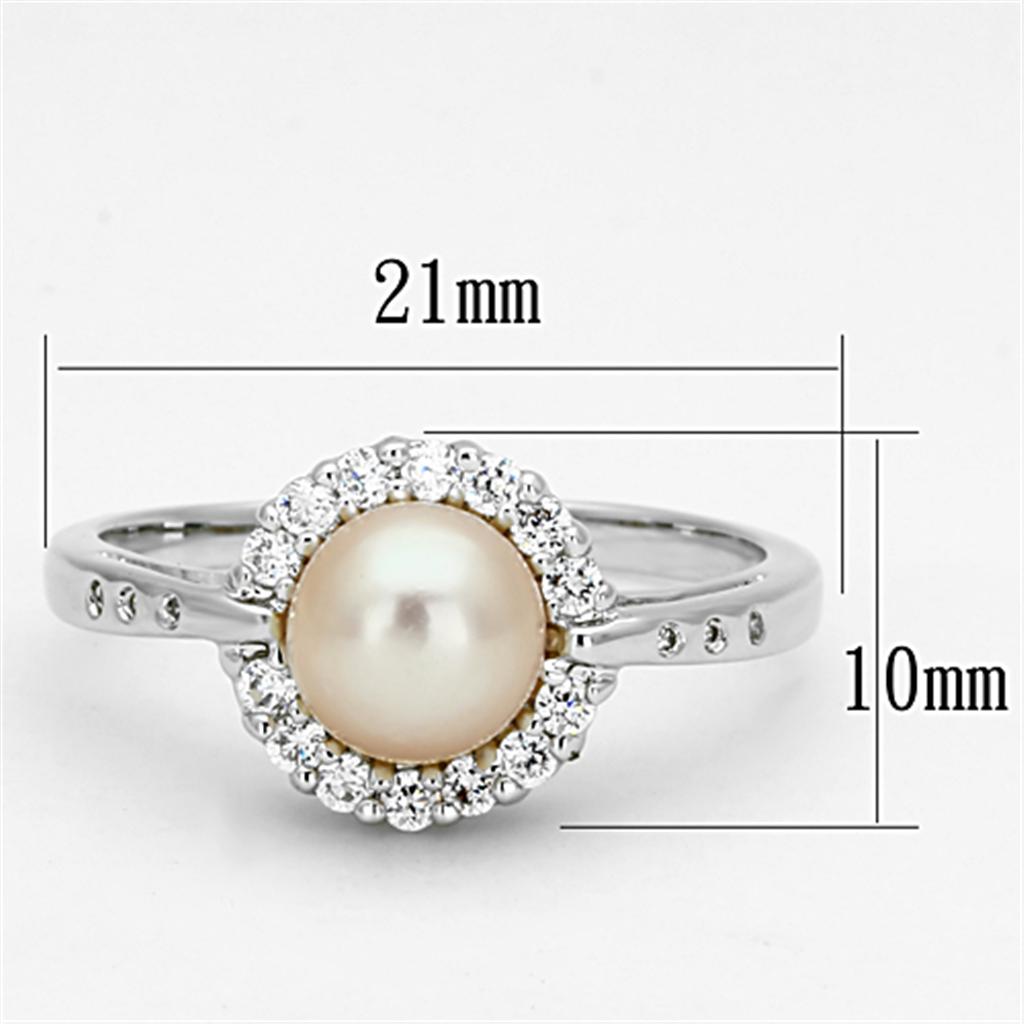 3W487 - Rhodium Brass Ring with Synthetic Pearl in White