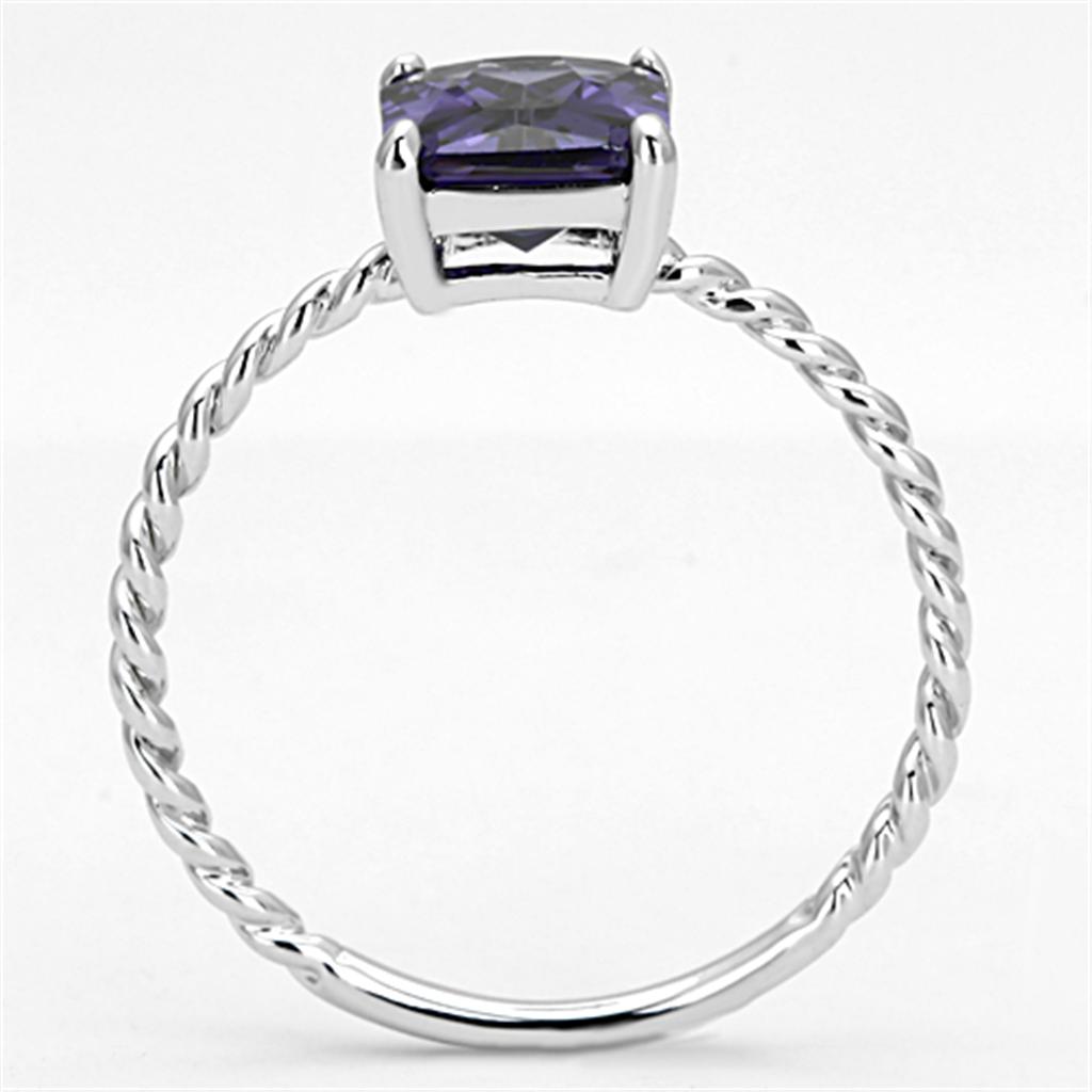 3W498 - Rhodium Brass Ring with AAA Grade CZ  in Amethyst