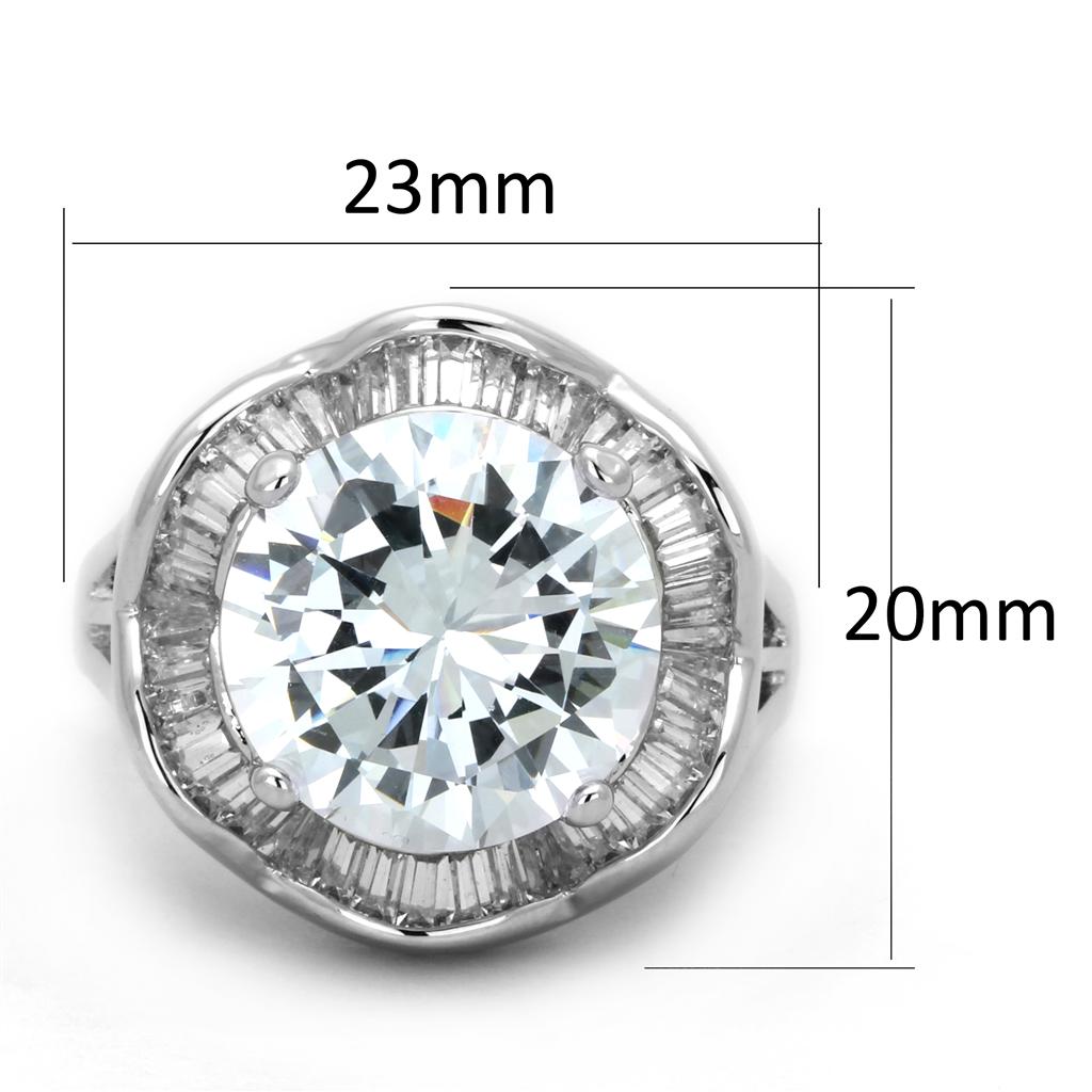 3W589 - Rhodium Brass Ring with AAA Grade CZ  in Clear