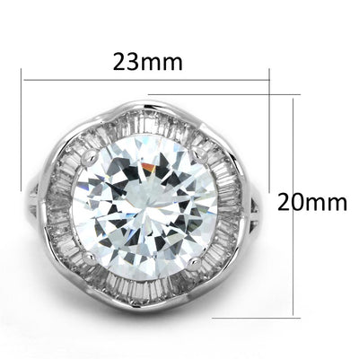 3W589 - Rhodium Brass Ring with AAA Grade CZ  in Clear