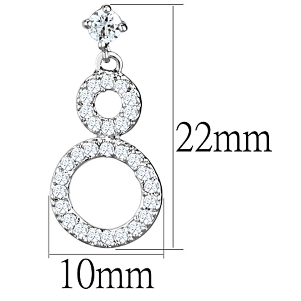 3W639 - Rhodium Brass Earrings with AAA Grade CZ  in Clear