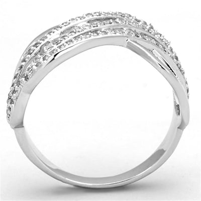 3W823 - Rhodium Brass Ring with AAA Grade CZ  in Clear