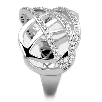 3W823 - Rhodium Brass Ring with AAA Grade CZ  in Clear