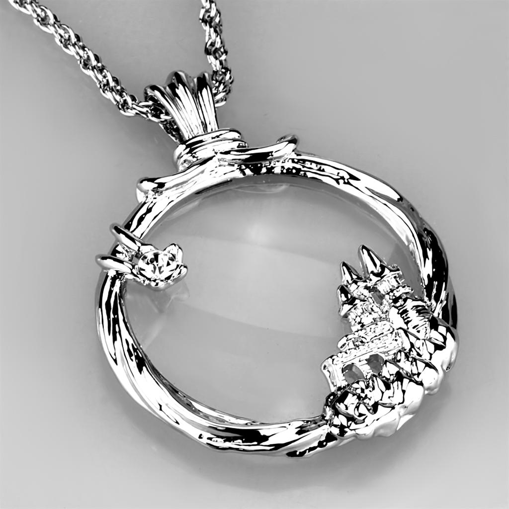 3W907 - Rhodium Brass Magnifier pendant with Top Grade Crystal  in