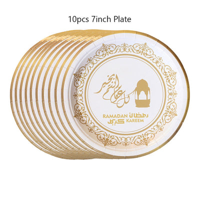 New EID Mubarak Disposable Dinner Plate White Black Ramadan