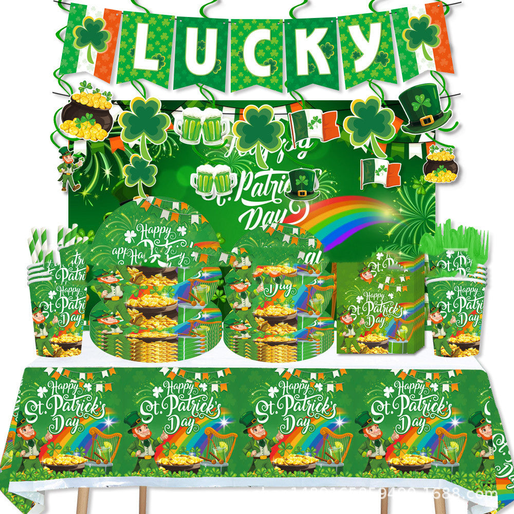 St. Patrick s Day Decorations Lucky Clover Hat Irish Shamrock Banner Cup Plate For happy St.Patricks Day Irish Party