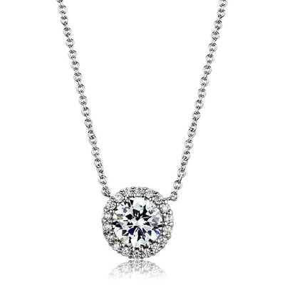 3W1027 - Rhodium Brass Chain Pendant with AAA Grade CZ  in Clear