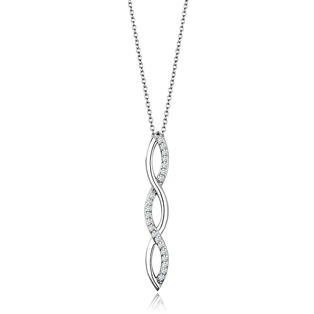 3W1039 - Rhodium Brass Chain Pendant with AAA Grade CZ  in Clear