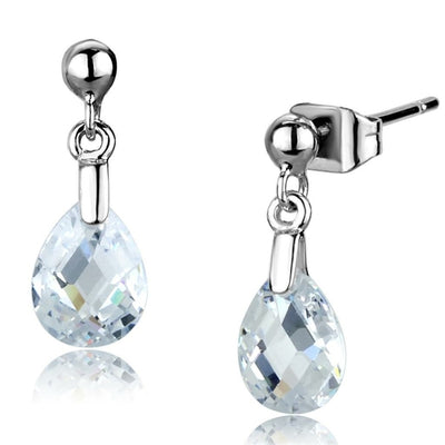 3W1057 - Rhodium Brass Earrings with AAA Grade CZ  in Clear