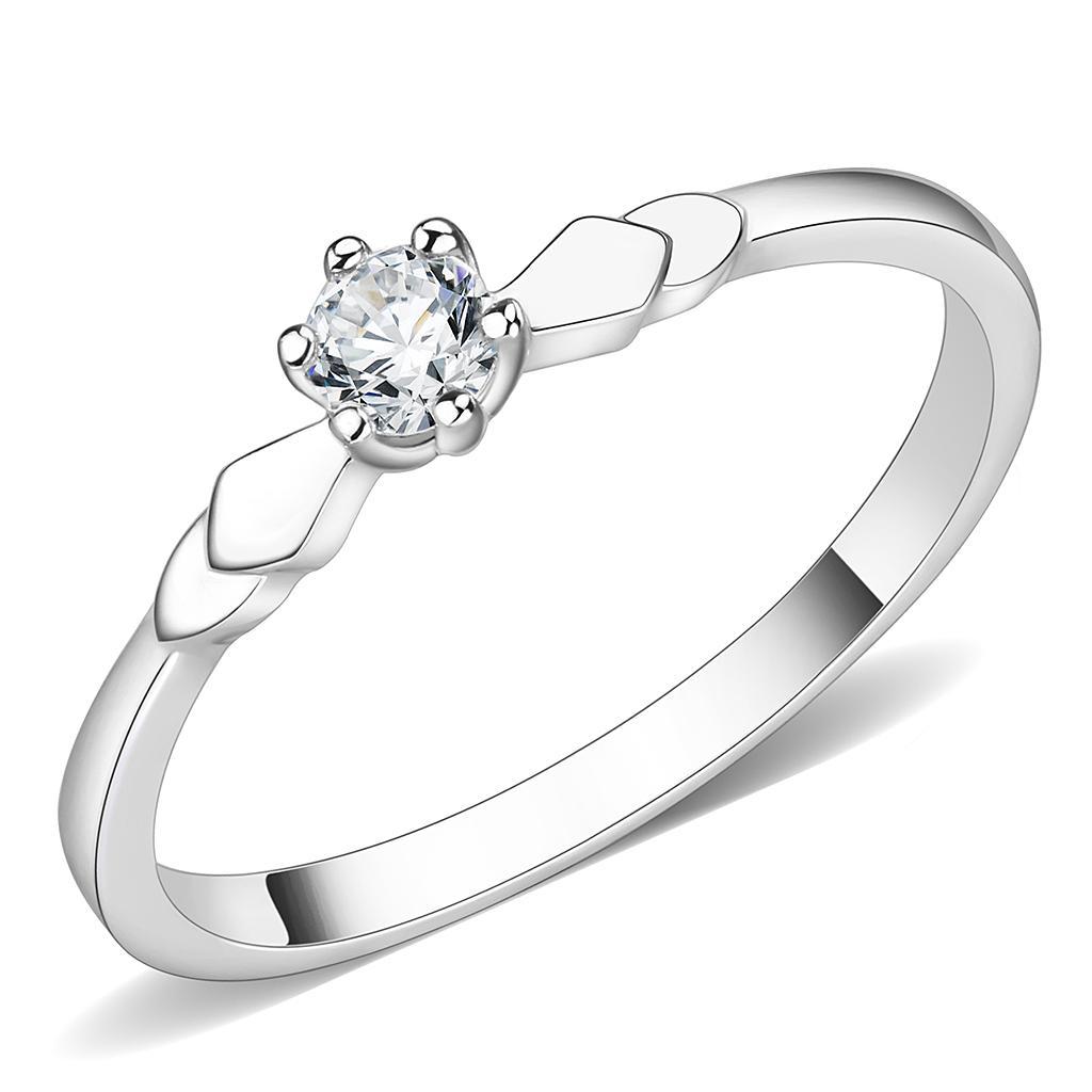 3W110 - Rhodium Brass Ring with AAA Grade CZ  in Clear