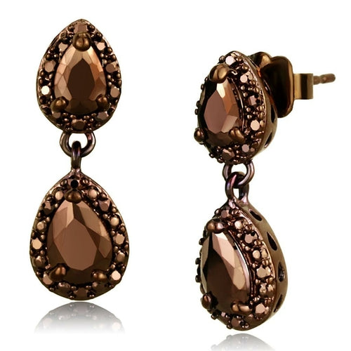 3W1117 - IP Coffee light Brass Earrings with AAA Grade CZ  in Light Co