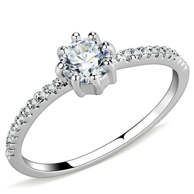 3W1460 - Rhodium Brass Ring with AAA Grade CZ  in Clear