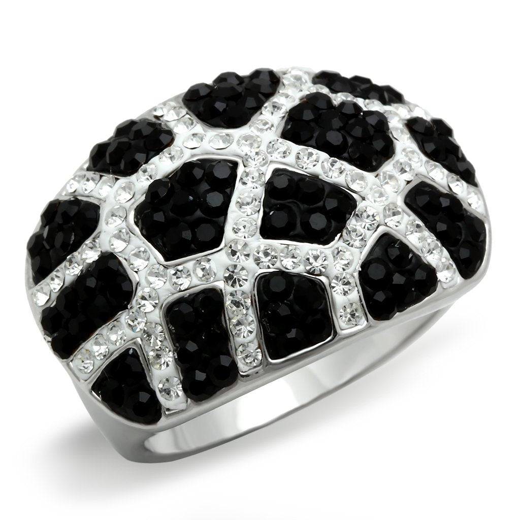 3W151 - Rhodium + Ruthenium Brass Ring with Top Grade Crystal  in Mult