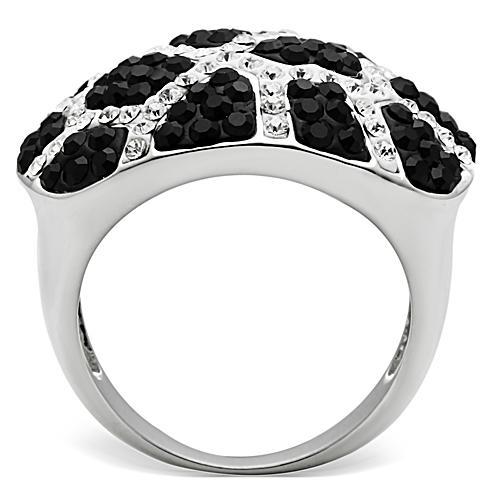 3W151 - Rhodium + Ruthenium Brass Ring with Top Grade Crystal  in Mult