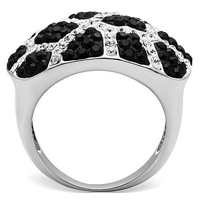 3W151 - Rhodium + Ruthenium Brass Ring with Top Grade Crystal  in Mult