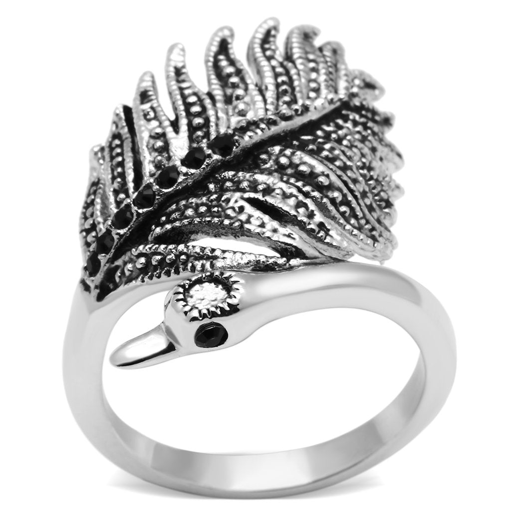 3W258 - Rhodium Brass Ring with Top Grade Crystal  in Black Diamond