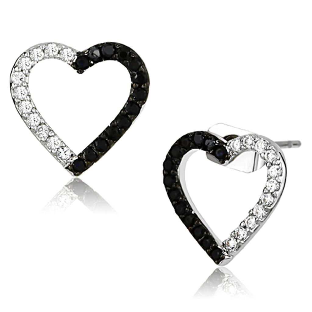 3W381 - Rhodium + Ruthenium Brass Earrings with AAA Grade CZ  in Jet