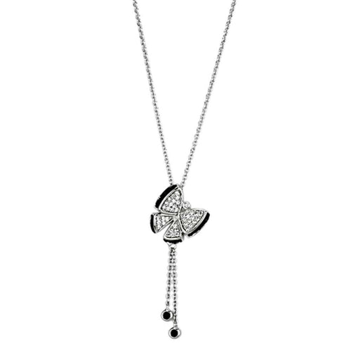 3W441 - Rhodium + Ruthenium Brass Necklace with AAA Grade CZ  in Black