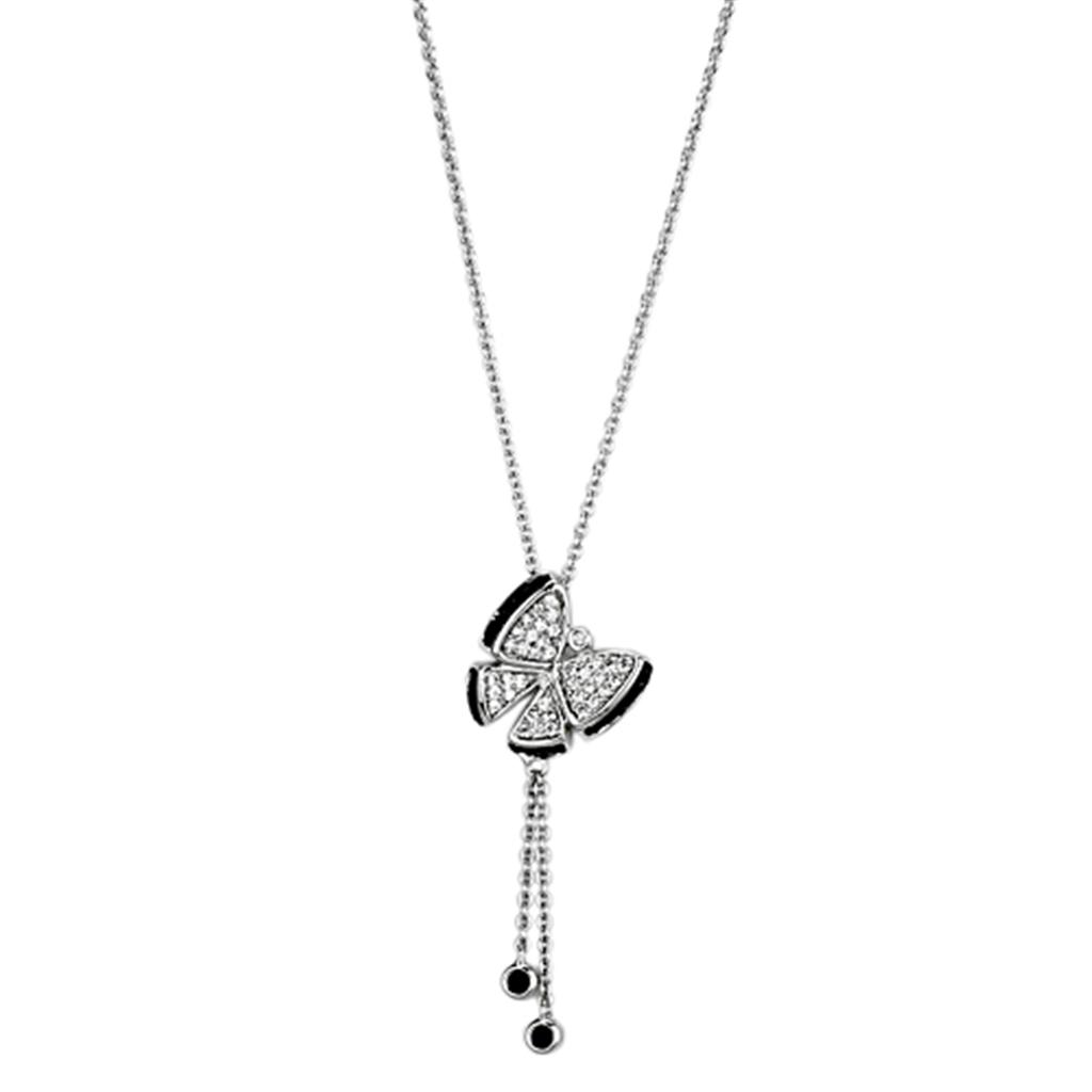 3W441 - Rhodium + Ruthenium Brass Necklace with AAA Grade CZ  in Black