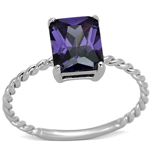 3W498 - Rhodium Brass Ring with AAA Grade CZ  in Amethyst