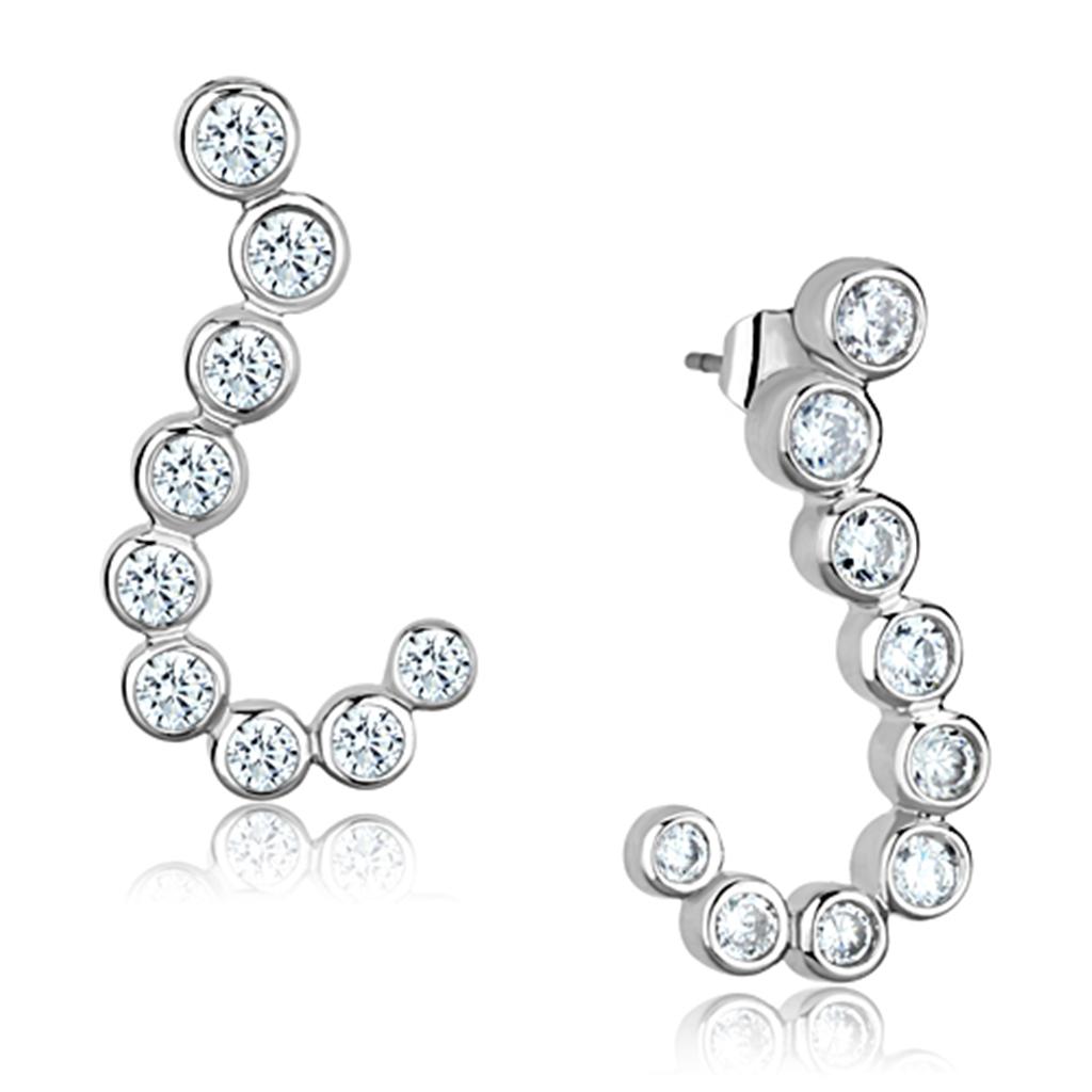 3W624 - Rhodium Brass Earrings with AAA Grade CZ  in Clear