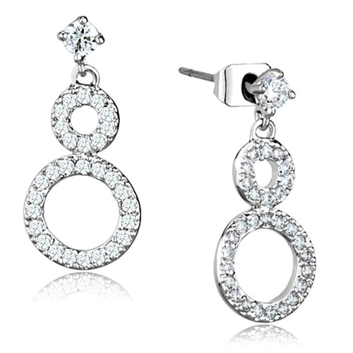 3W639 - Rhodium Brass Earrings with AAA Grade CZ  in Clear