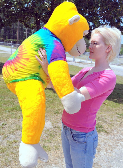 40-inches tall Yellow Groovy Hippie Monkey wearing Rainbow Tie Dye